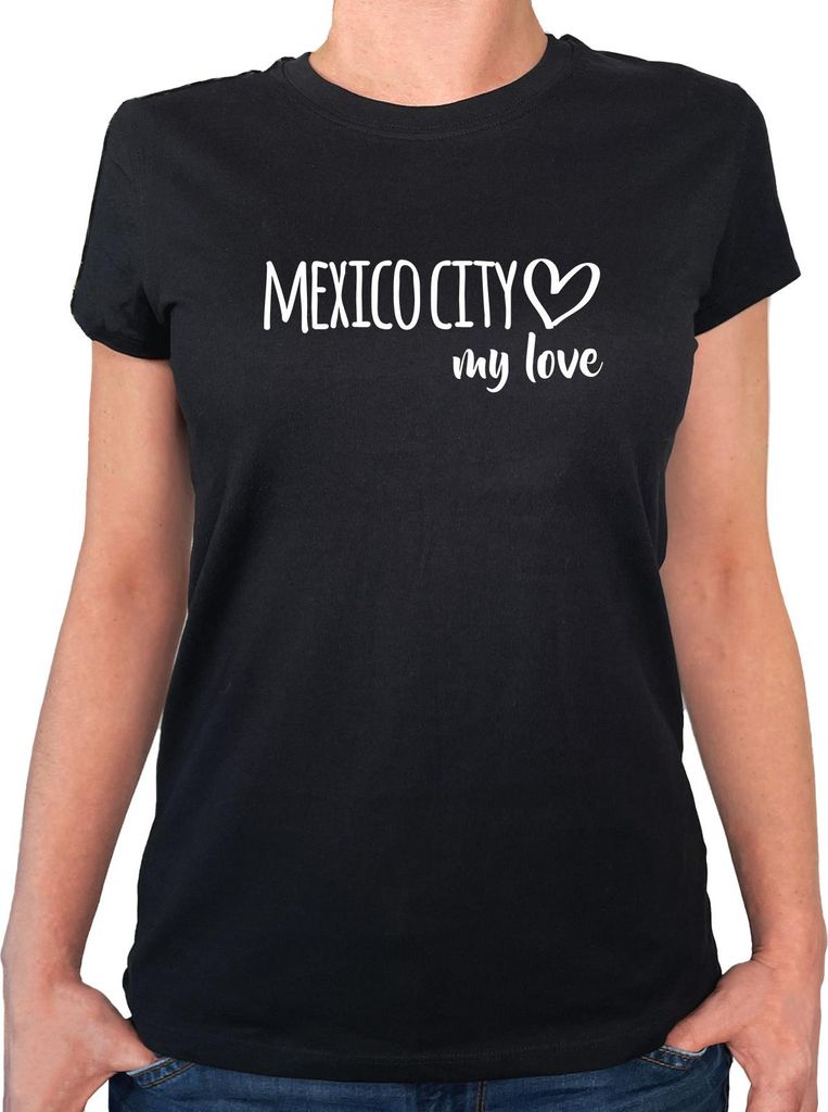 Huuraa Damen T-Shirt Mexico City my love XXL Black Bio Baumwolle Fairtrade Damenshirt Geschenkidee