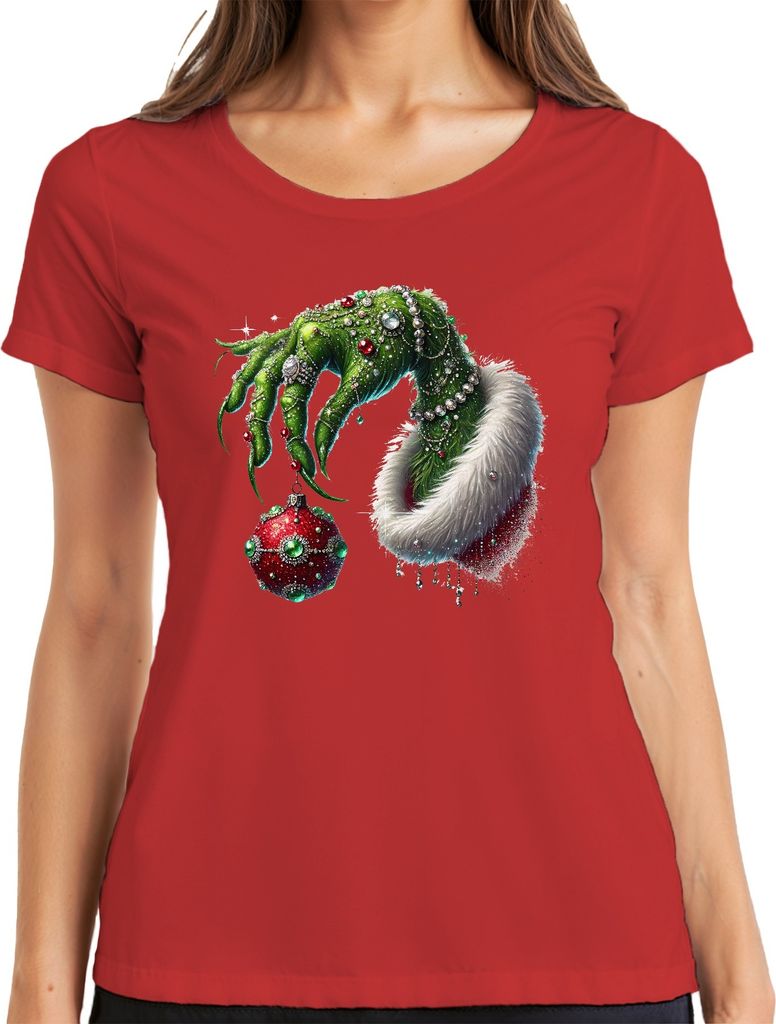 Grüne Hand Weihnachtskugel Dekorativ - Weihnachten Christmas Xmas Damen T-Shirt, Rot, 3XL