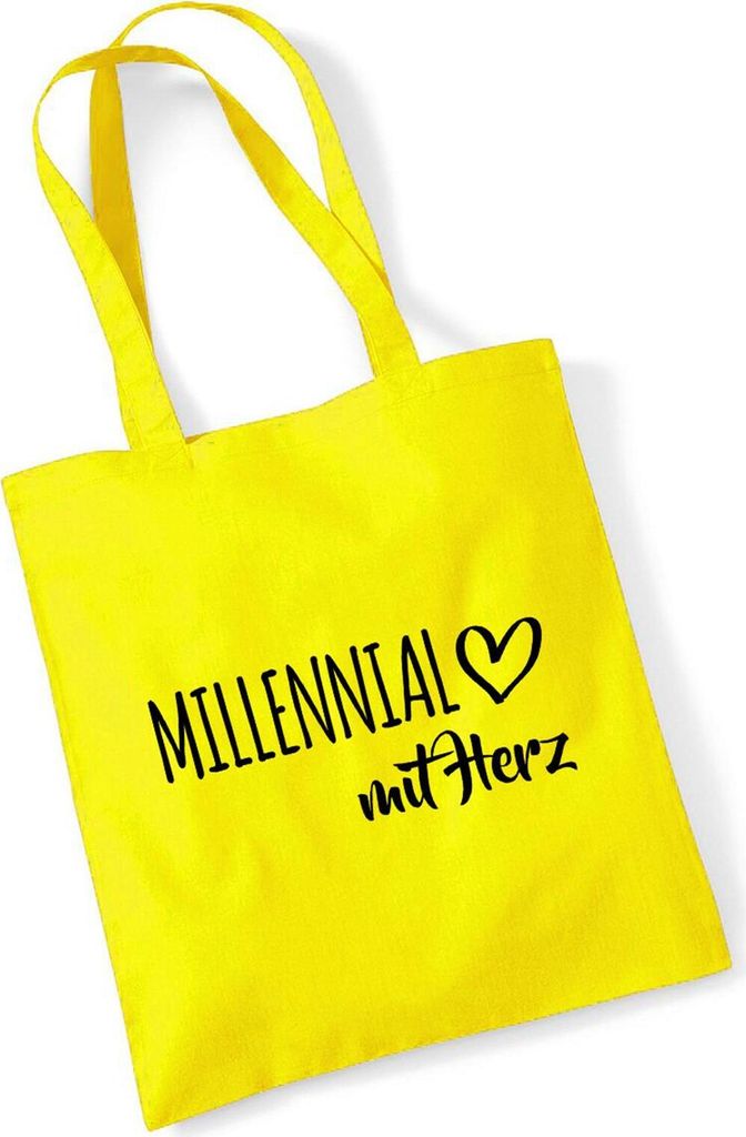 Huuraa Baumwolltasche Millennial mit Herz Geschenk Stofftasche Yellow 10 Liter Baumwolle Millennial Souvenir