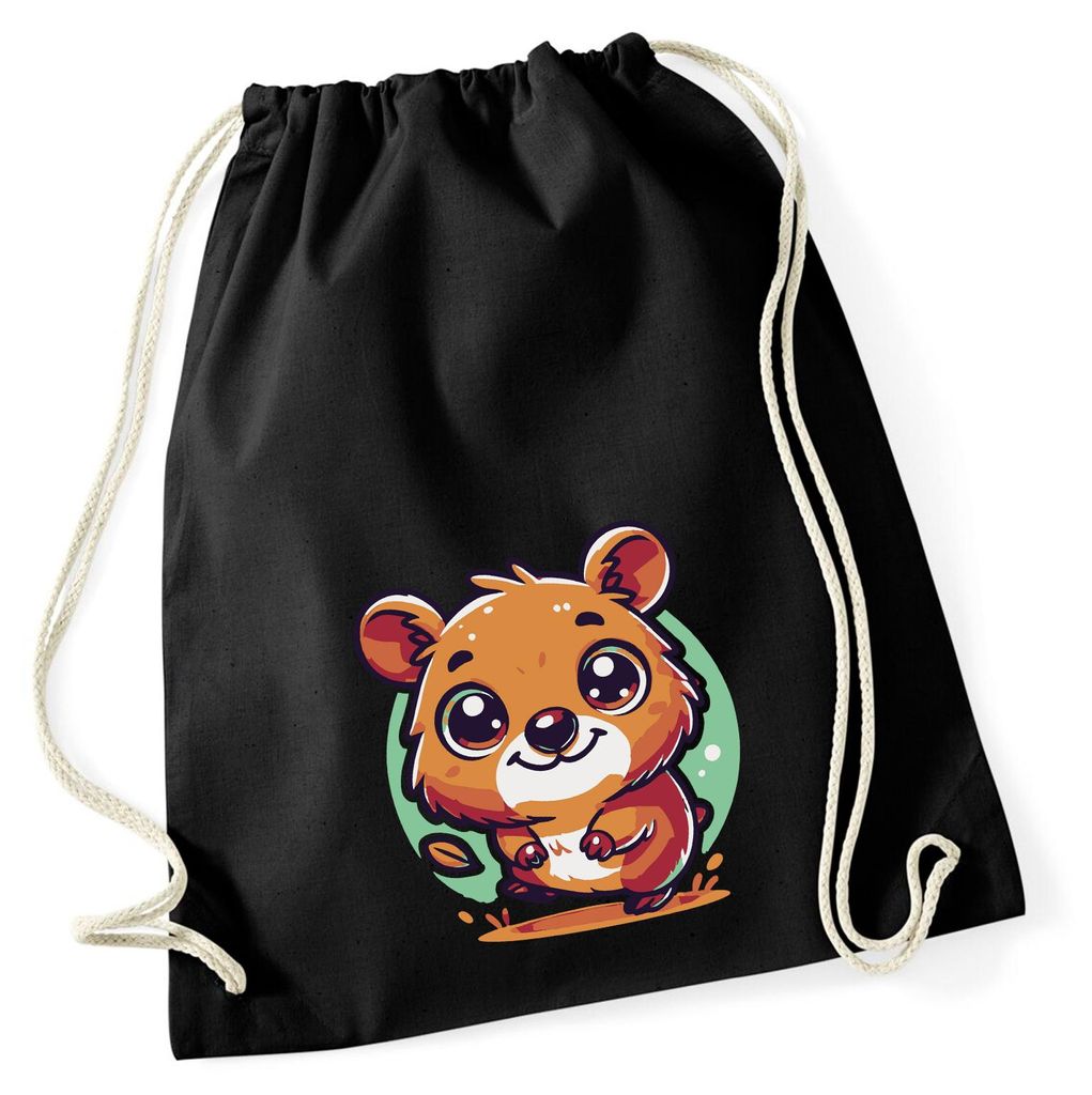 Huuraa Turnbeutel Quokka Comic 12 Liter Black Baumwolle Rucksack Geschenkidee