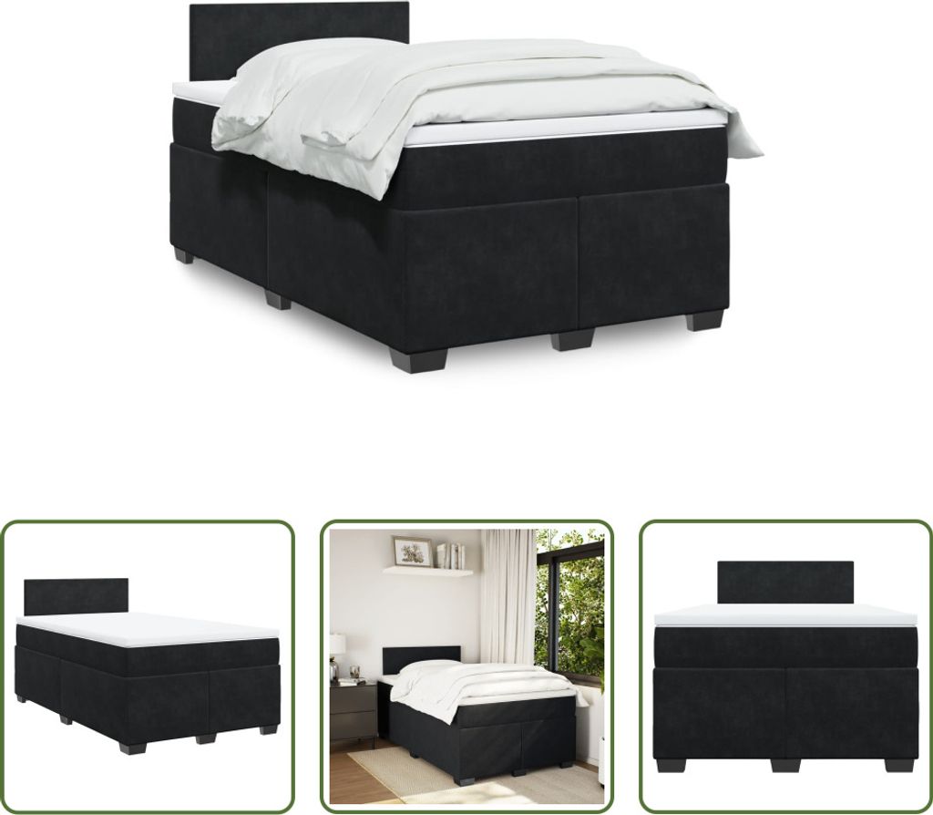 The Living Store Boxspringbett mit Matratze Schwarz 120x200 cm Samt
