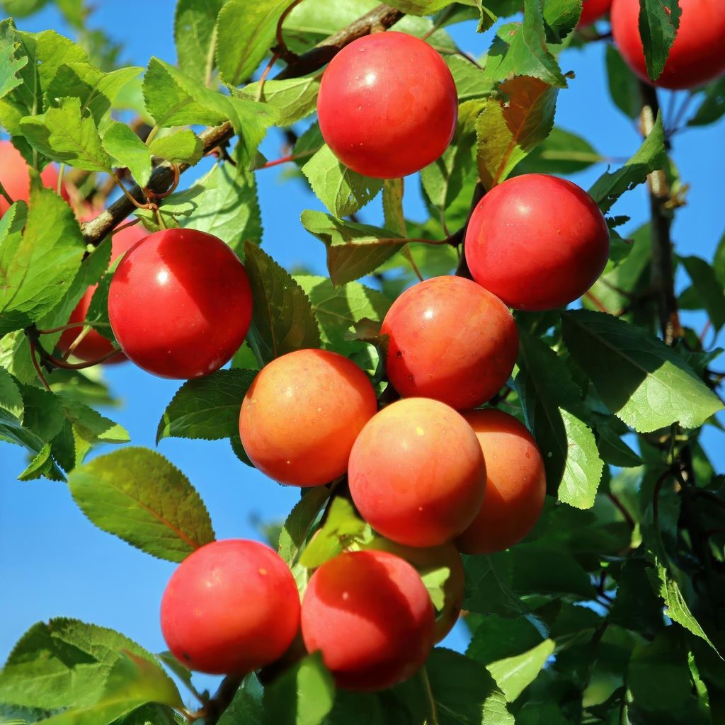 Pflaumenbaum Prunus domestica Victoria Obstpflanze Rote Pflaumen 21cm Höhe 90cm