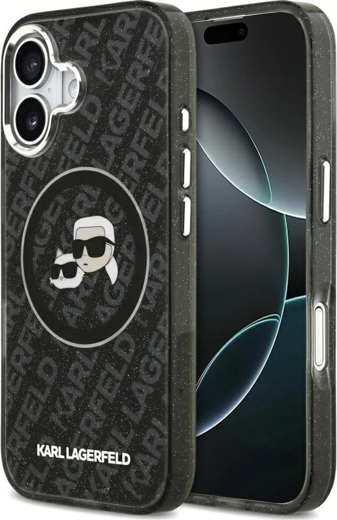 Custodia per iPhone 17, Karl Lagerfeld IML Glitter K e C Heads con MagSafe, nero