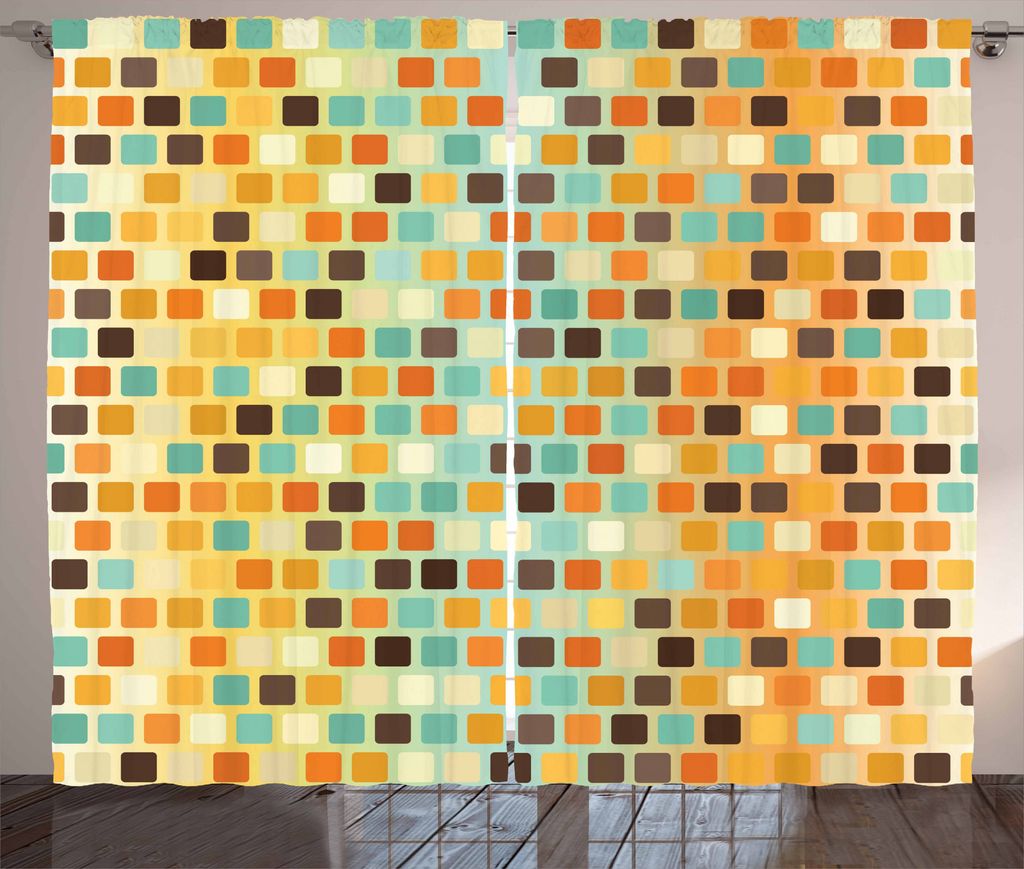ABAKUHAUS Retro Rustikaler Gardine, Checkered Platz Wand, Schlafzimmer Kräuselband Vorhang mit Schlaufen und Haken, 280 x 175 cm, Mehrfarbig