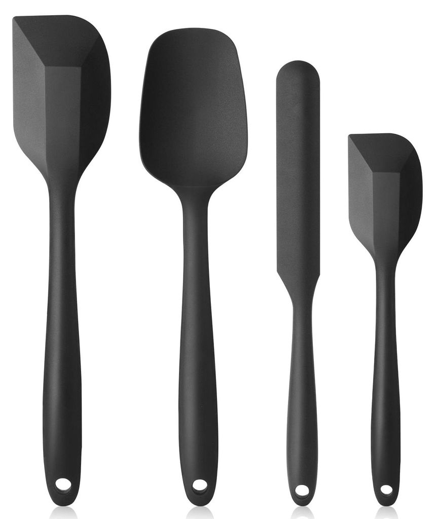 4-teiliges Set Silikonspatel und Teigschaber, Backutensilien, hitzebeständig bis 260 °C, flexibel, antihaftbeschichtet, schwarz