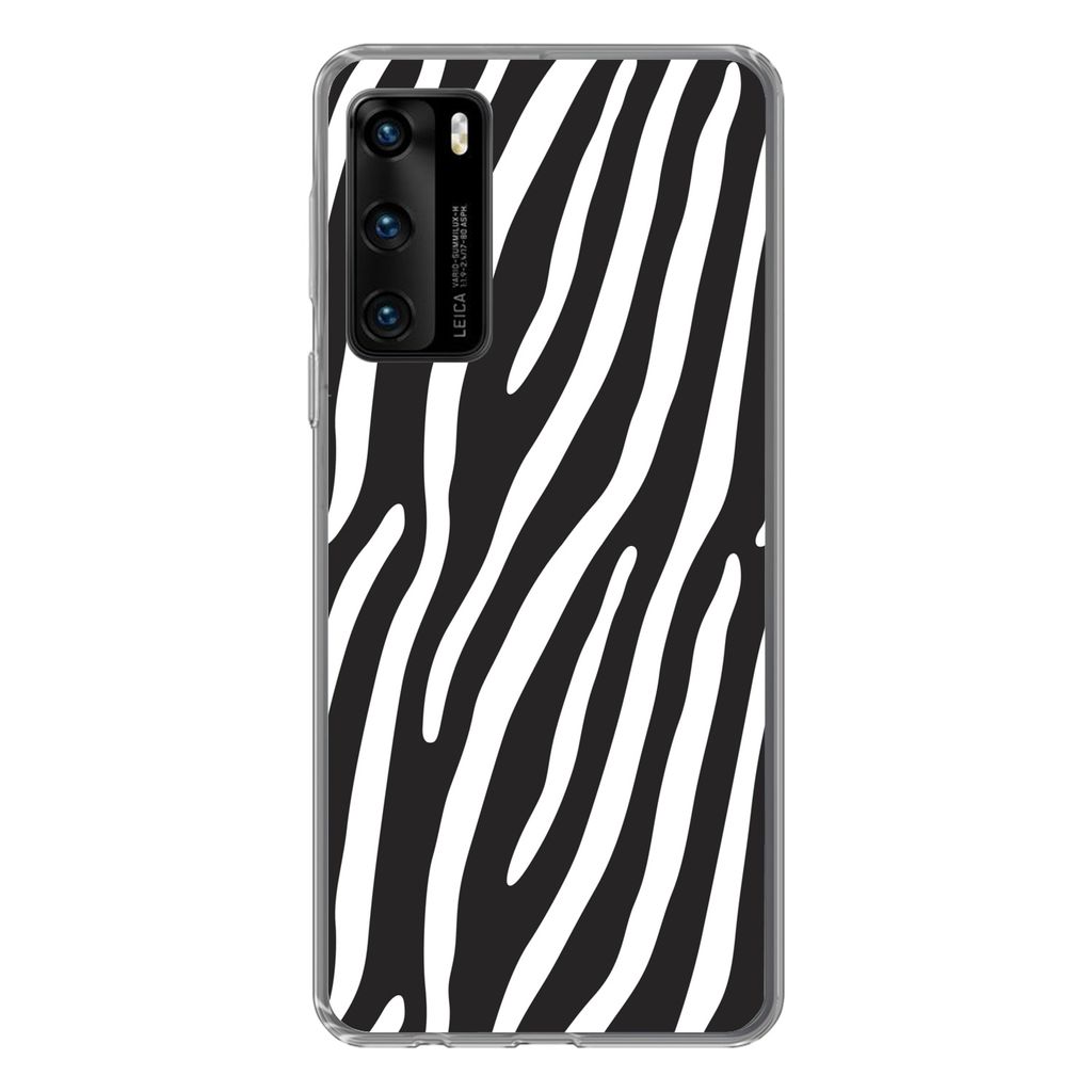 MuchoWow Handyhülle Schutzhülle Hülle für Huawei P40 Tiere - Zebradruck - Schwarz Silikon Softcase Handy Hülle - Handytasche