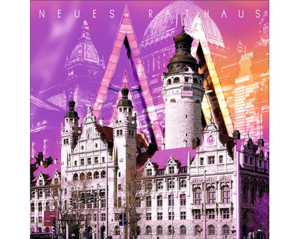 Glasbild Leipzig neues Rathaus 20x20 cm