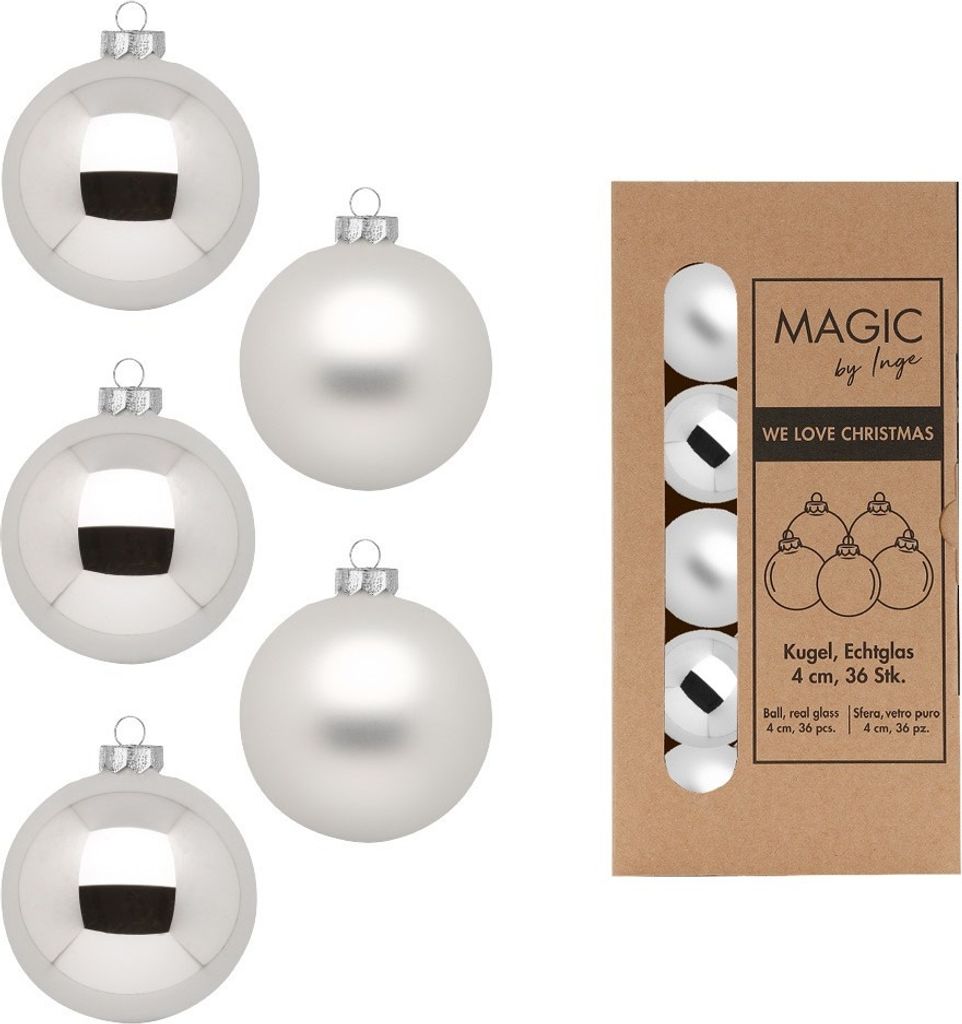 Weihnachtskugeln Glas 4cm 36 Stück - Frosty Silver
