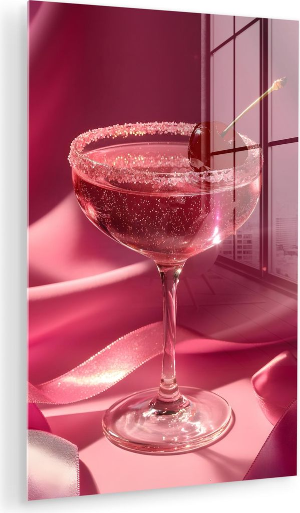 MuchoWow Glasbilder - Bilder auf Wandbild - Foto auf Glas Cocktail - Rosa - Luxe 40x60 cm Wanddekoration aus Glas - Acrylglasbild - Acrylbilder - G...