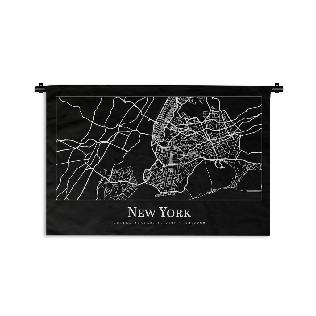 MuchoWow Wandteppich Wandbehang Karte - New York - Stadtplan - Karte 150x100 cm Tapisserie Dekoration Wandtuch - Waschbar - Tapisserien - Wand-Decke