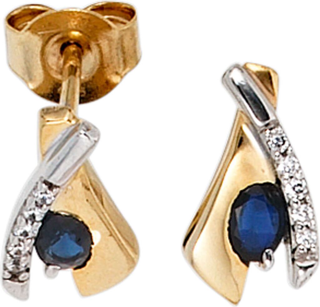 Ohrstecker Stecker Safir Saphir blau & 10 Zirkonia 333 Gold Gelbgold