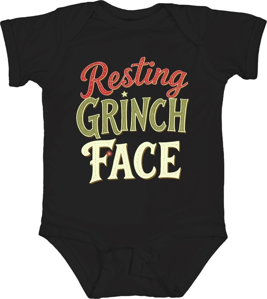 Resting Grinch Face Weihnachten lustig Geschenk Retro grün Unisex Baby Body, Schwarz, 3/6