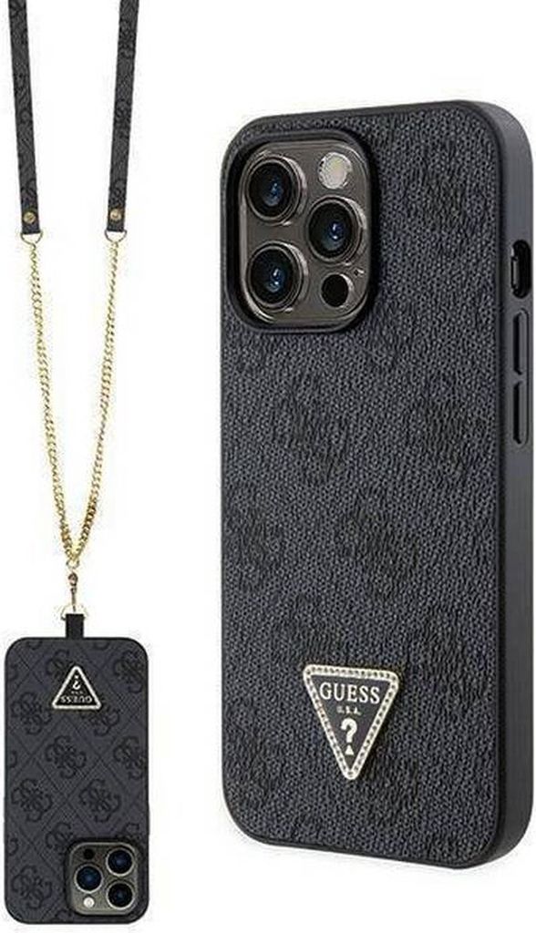 Guess GUHCP13LP4TDSCPK Hülle für iPhone 13 Pro / 13 Schwarzes Crossbody 4G-Metalllogo Handyhülle