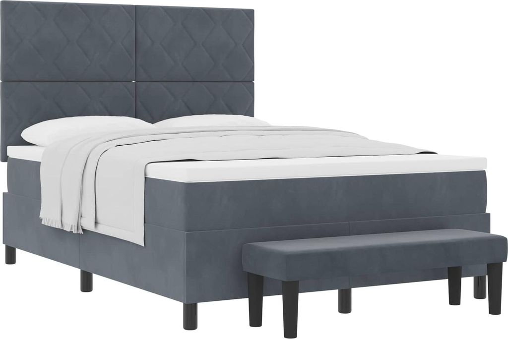vidaXL Boxspringbett mit Matratze Dunkelgrau 140 x 200 cm Samt