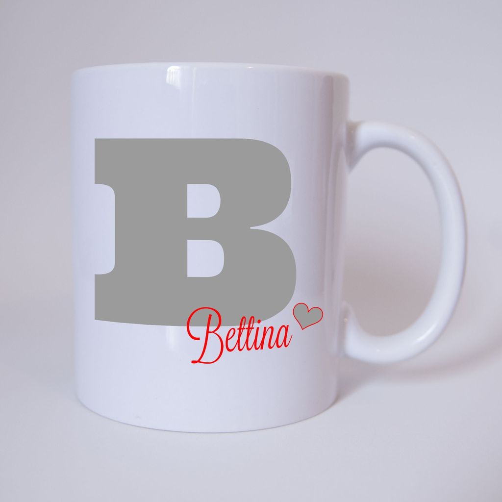 TassenKing - Namenstasse Buchstabe B, individueller Name (Grau/Rot) / Tasse / Kaffeetasse / Kaffeebecher