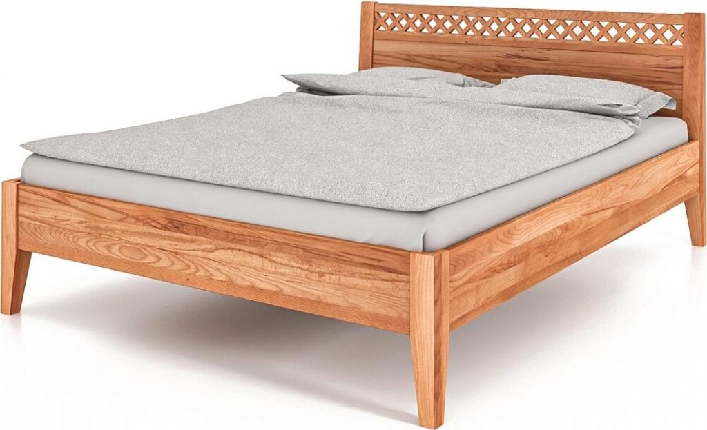 Bett Sydo 3 aus Kernbuche massiv 80x200 cm mit Holzkopfteil und Holzbeinen