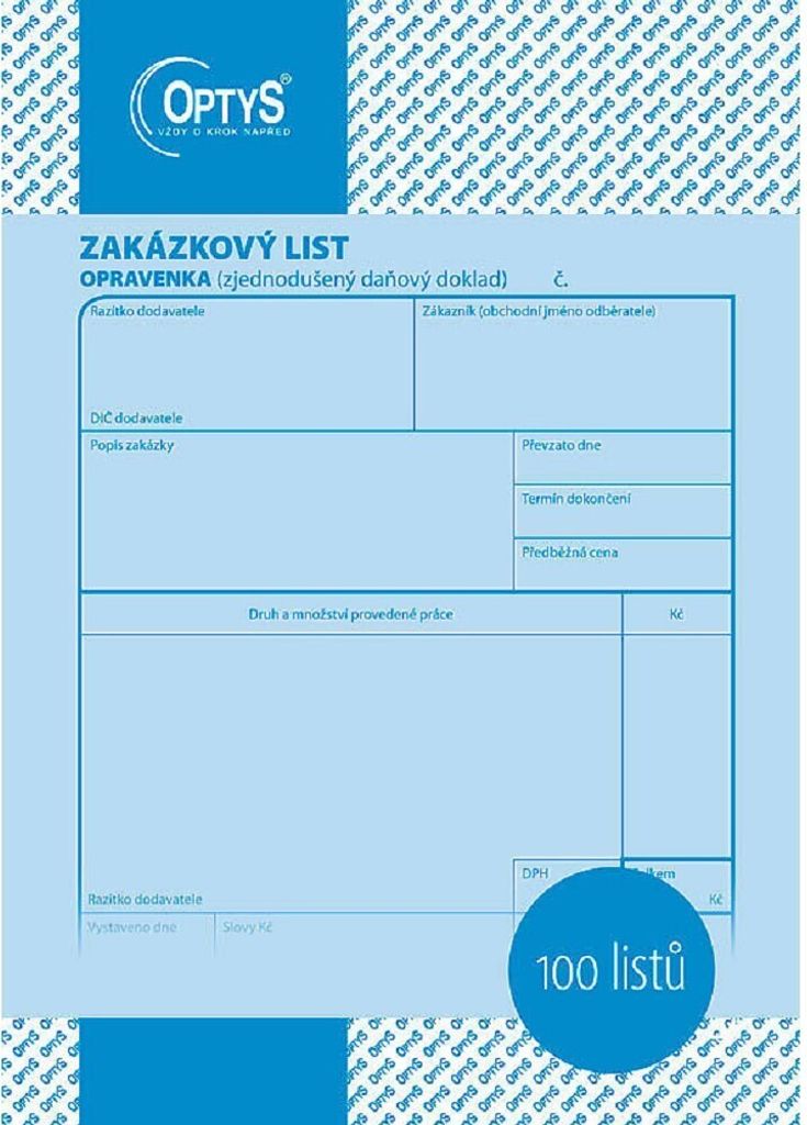 1048 - Zakázkový list A5, opravenka, 100 listů