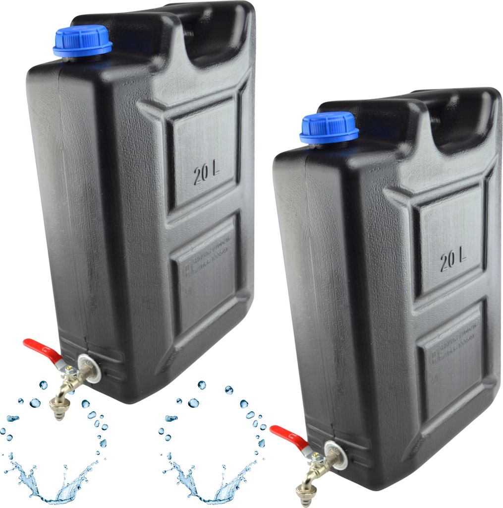 Wasserkanister 20l aus Kunststoff Schwarz Set 2 Stück, Wasserbehälter mit Hahn Campingkanister Trinkwasserkanister für Haus Garten Auto Camping,...
