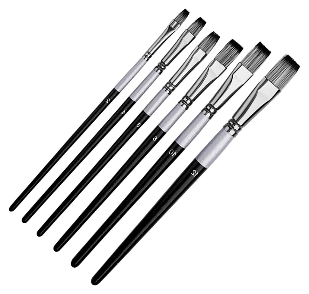 Flachpinsel-Set, 6-teilig, Künstlerpinsel für Acryl-, Öl-, Aquarell- und Gouachemalerei, Kunstpinsel aus Nylonhaar für Profis und Anfänger
