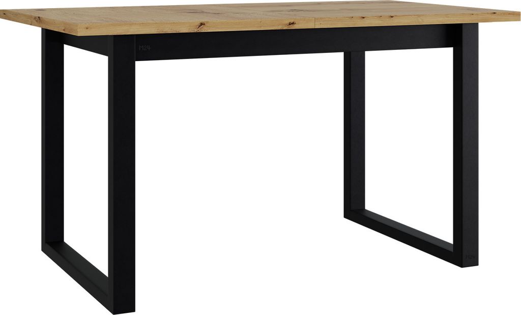 MIRJAN24 Tisch Ikon III, Ausziehbarer Esstisch mit Einlegeplatte, 92x160/240 cm (Farbe: Artisan Eiche / Schwarz Metall)