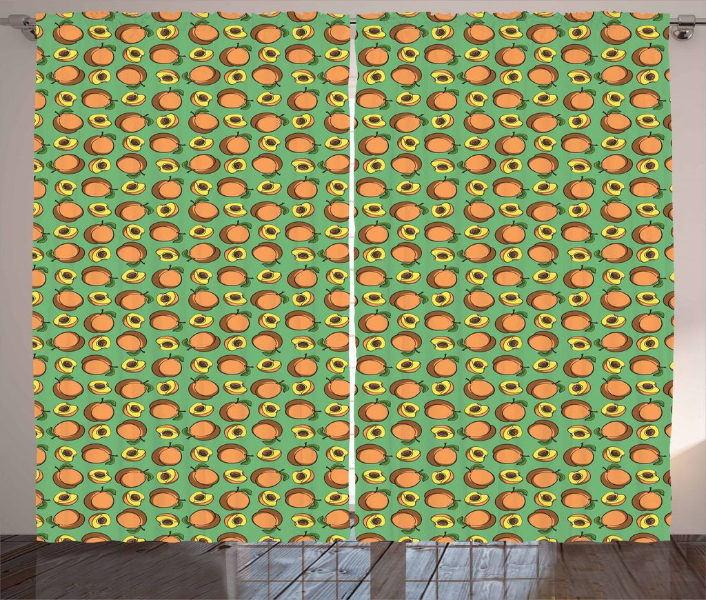 ABAKUHAUS Pfirsich Rustikaler Gardine, Die Hälfte Scheiben Samen Früchte, Schlafzimmer Kräuselband Vorhang mit Schlaufen und Haken, 280 x 245 cm...