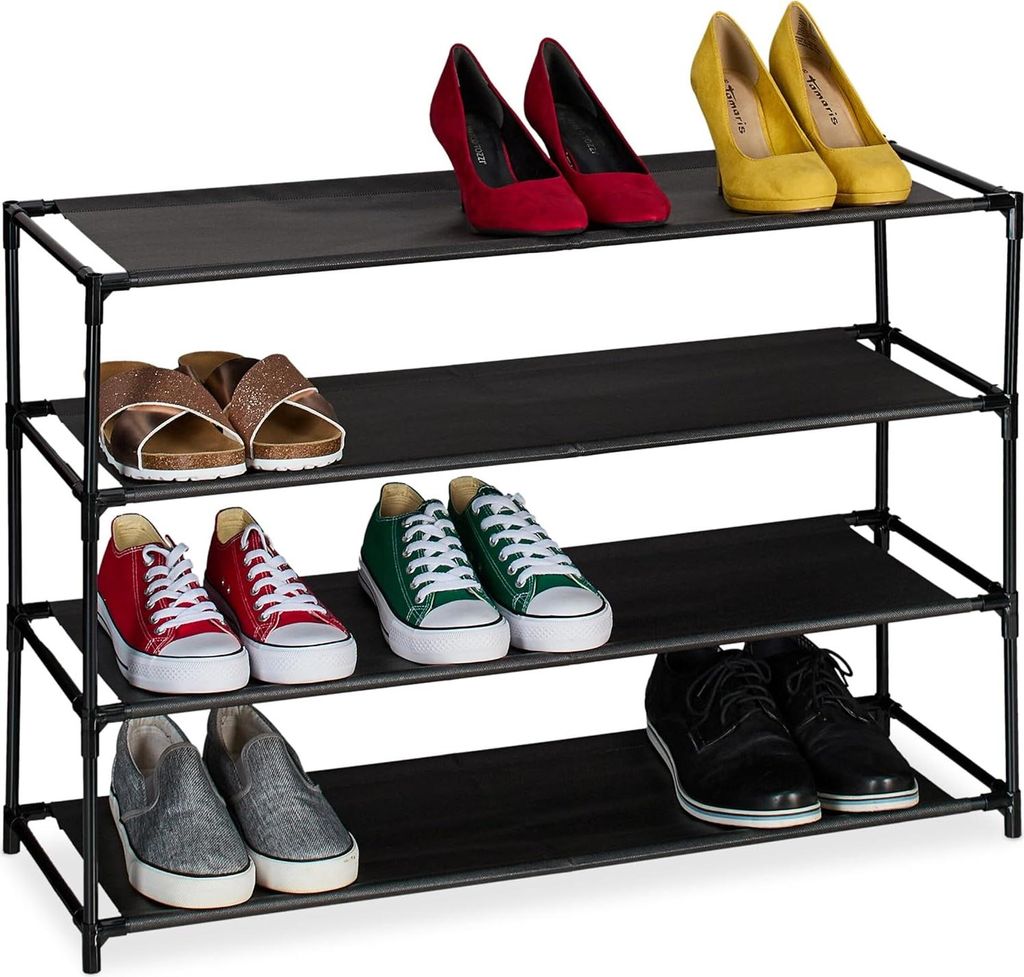 Relaxdays Schuhregal, mit 4 Ebenen, Metall Schuhablage, Produktbild 