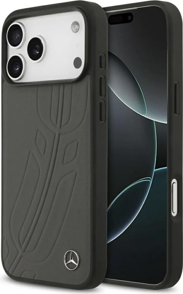 Coque Mercedes iPhone 17 Pro Max MagSafe en cuir véritable anthracite