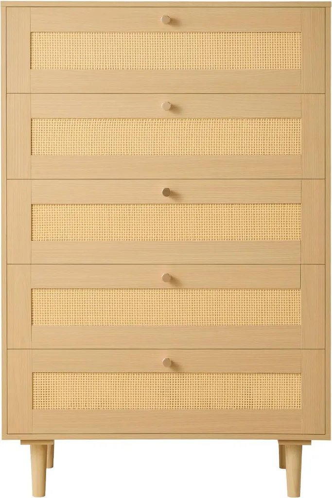 Armoire à tiroirs moderne en rotin et bois pour chambre et salon