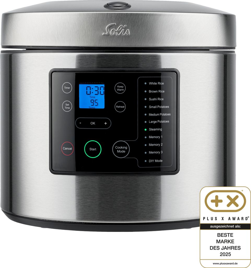 Solis Reiskocher & Dampfgarer, 850 W, 5L Volumen, 3D Produktbild 