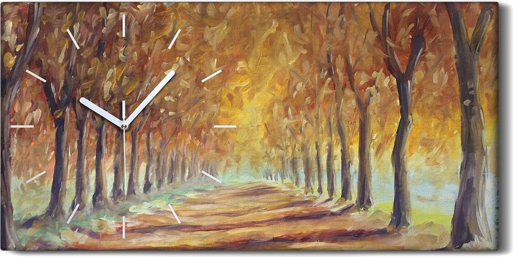 Leinwand Uhr Küche Wohnzimmer Bild 60x30 Ölgemälde Park Bäume Herbst Natur - weiße Hände