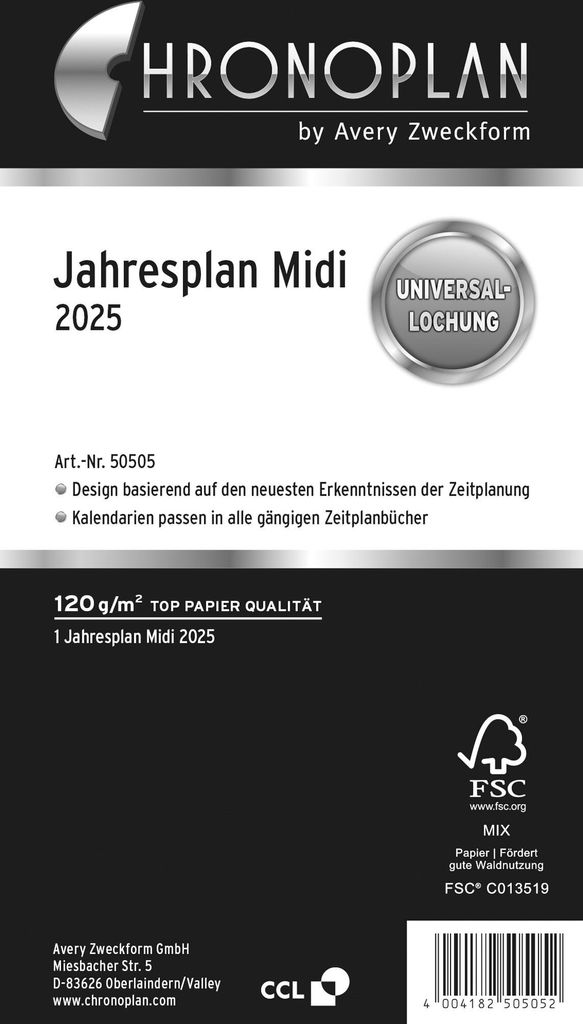 CHRONOPLAN 50505 Ersatzkalendarium Jahresplan - Midi, 1 Jahr / 2 Seiten