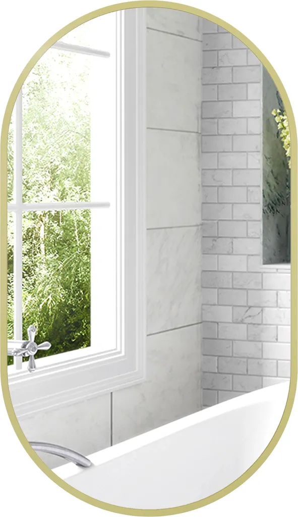 Miroir de Salle de Bain Ovale 40x70 cm avec Cadre Aluminium Doré Luxe