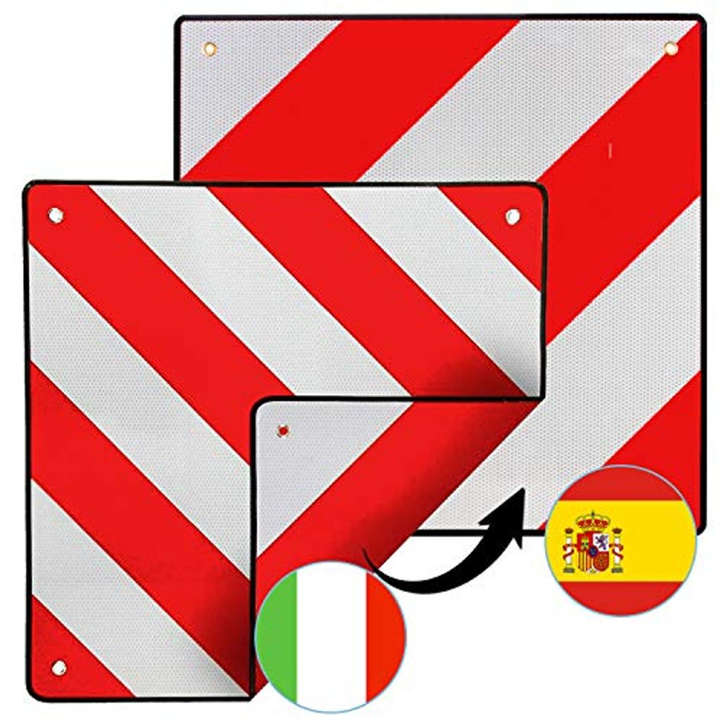 Warntafel Warnschild für hinten Spanien Italien 2 in 1 50x50cm Für  Fahrradträger