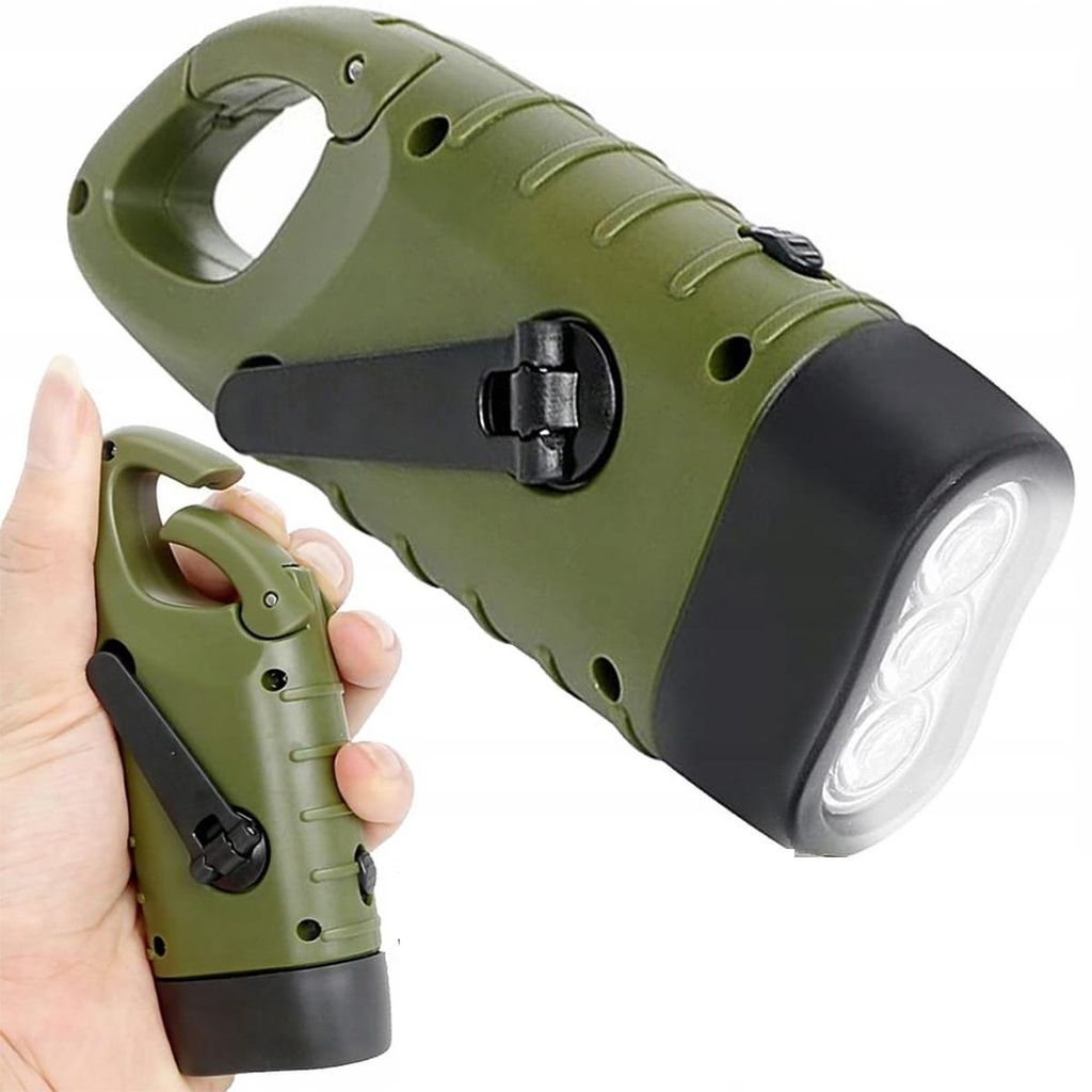 2er Solar-Handkurbel Taschenlampe, Camping Outdoor Stromquelle, LED Notfall-Licht, wiederaufladbar per Solar & Hand, 3 LED, tragbar,grün
