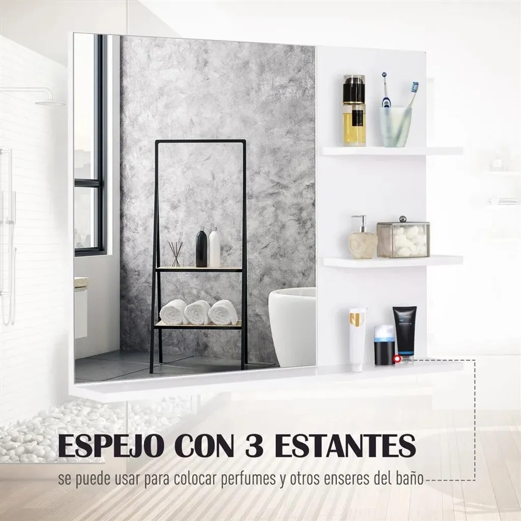 Miroir de salle de bain blanc avec 3 tablettes intégrées - 60x10x48 cm - 4