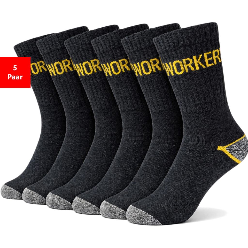 Arbeitssocken Herren Work Socken Damen 5-10-15 Paar Baumwolle Schwarz Verstärkt - 39-42, 5 Paar