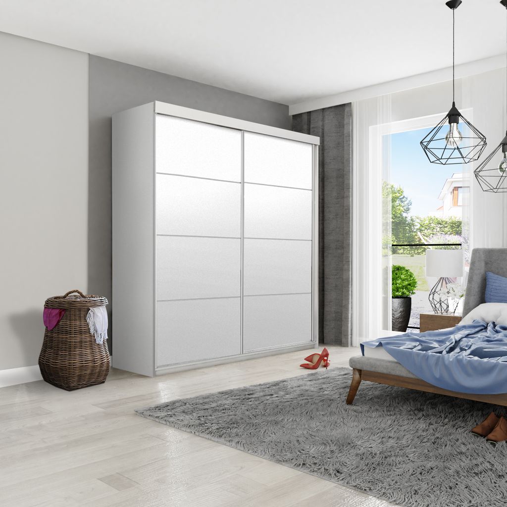 KIER FURNITURE Kleiderschrank mit Schiebetüren TOP PLUS , Schlafzimmer Schrank, Garderobeschrank, Flurschrank Weiß 150x200x62cm