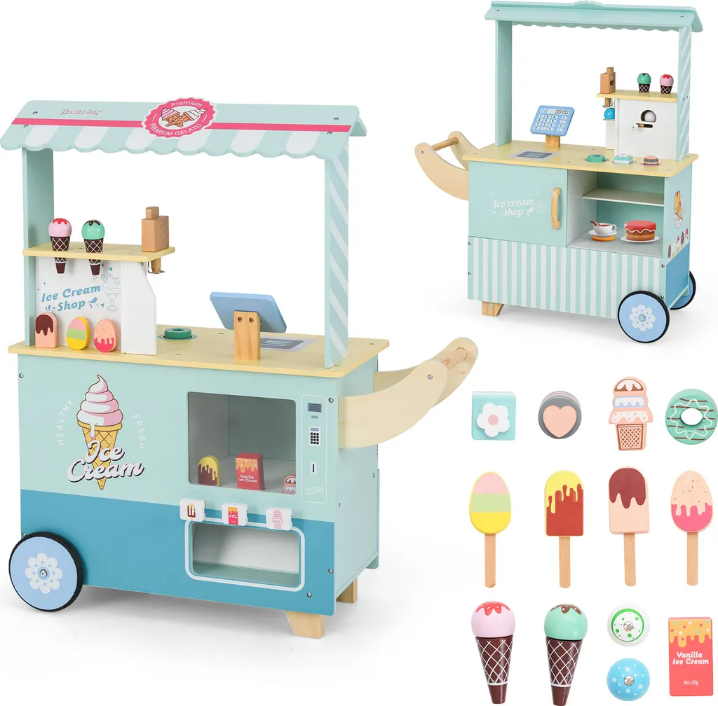 Chariot de glacier bois 15 pièces avec distributeur et caisse sonore