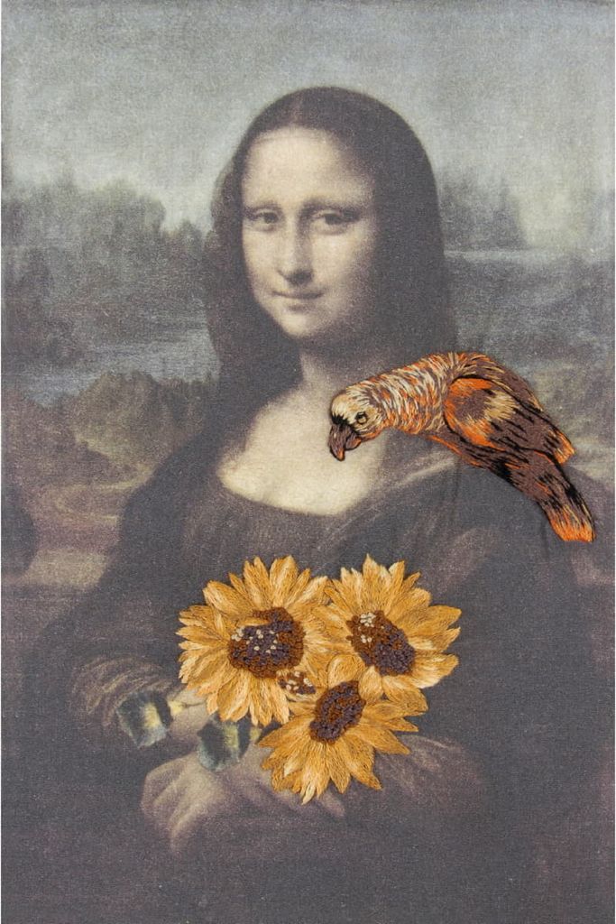 DMC Plattstich Set "Louvre Mona Lisa & Sonnenblumen Mix", vorbedruckt, 24x30cm