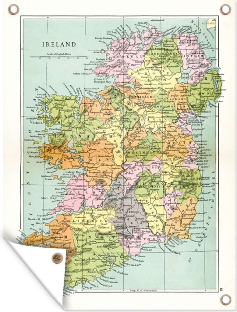 MuchoWow 90x120 cm Outdoor-Poster Gartendeko Sichtschutz Garten Poster für den Garten Vintage-Karte von Irland