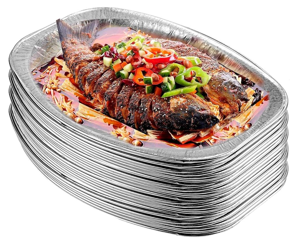 15 Stück Alu Servierplatten für Buffets und Partys, große Serviertabletts aus Aluminiumfolie für Grillen und Catering