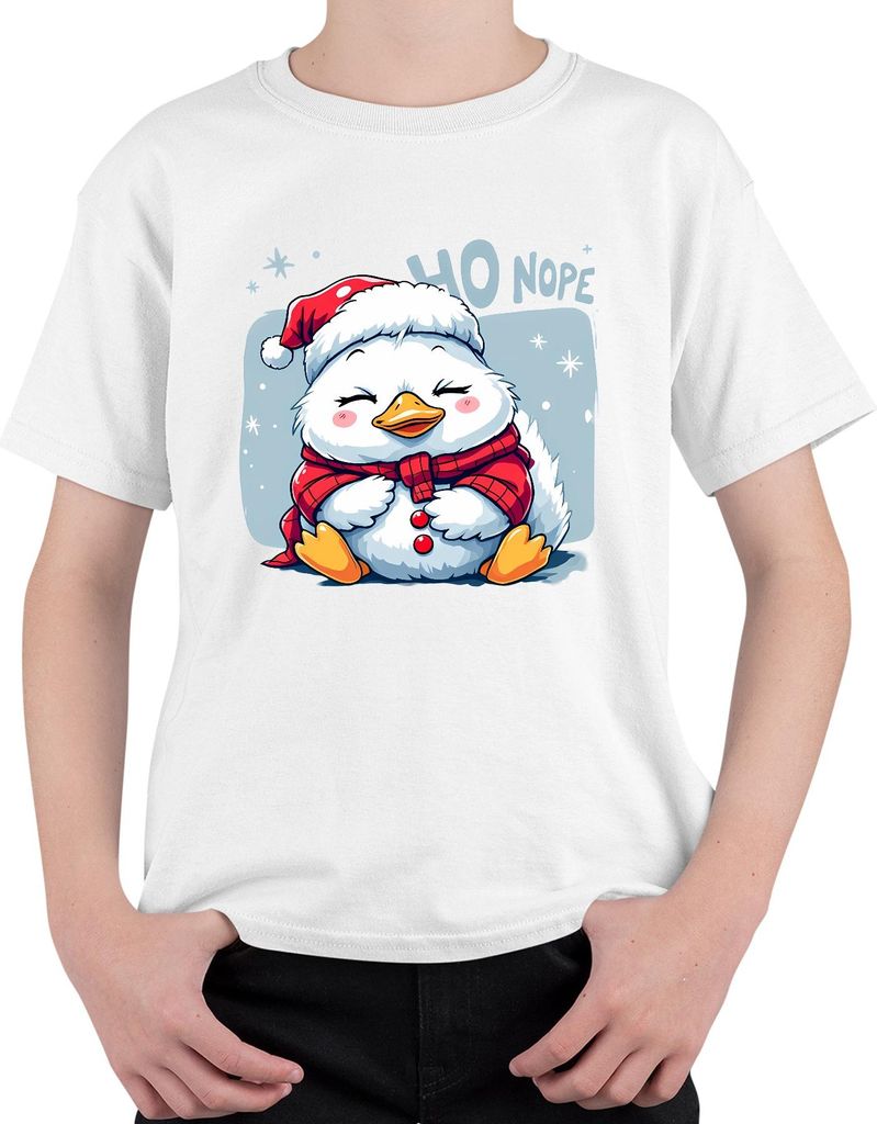 HO NOPE niedlicher Weihnachts Pinguin Cartoon Kawaii süß lustig Uni Kinder T-Shirt, Weiß, 128