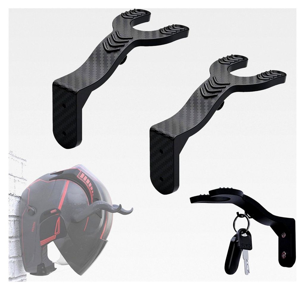 Wandhalterung für Helme, 2 Stück mit Haken, Halterung für Motorradhelme und Schlüssel, Schwarz