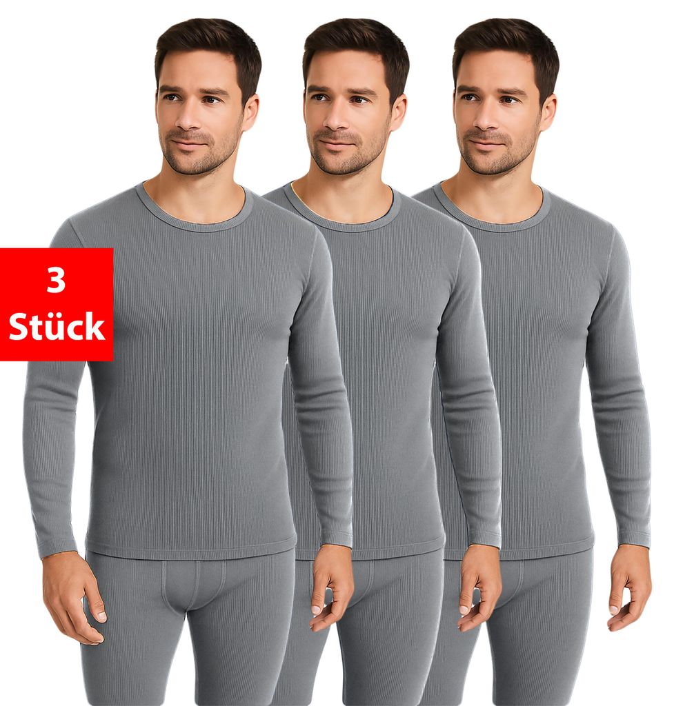 Thermounterhemd Thermo Unterhemden Herren 3erPack langarm warmes Untershirt für Winter - Grau M 3 Stück