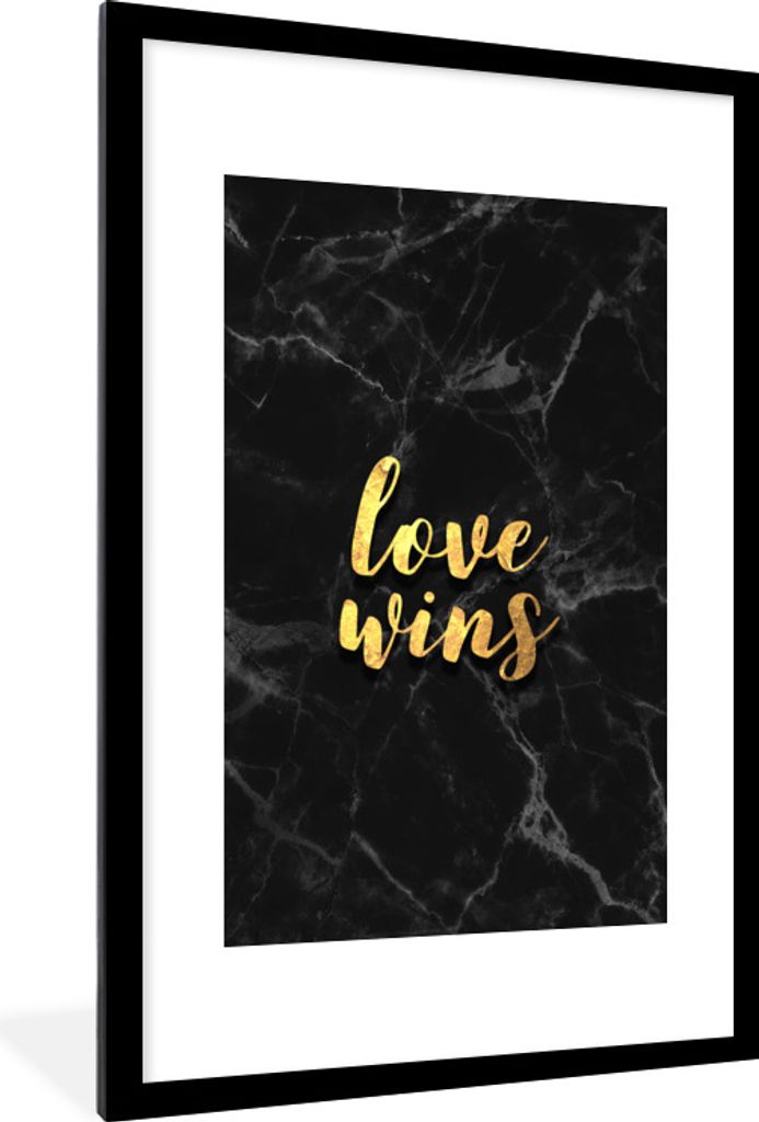 MuchoWow Gerahmtes Poster Zitat - Liebe - Marmor - Gold 60x90 cm - Poster mit Schwarzem Bilderrahmen Wandposter Rahmen Foto Bilder - Dekoration -...