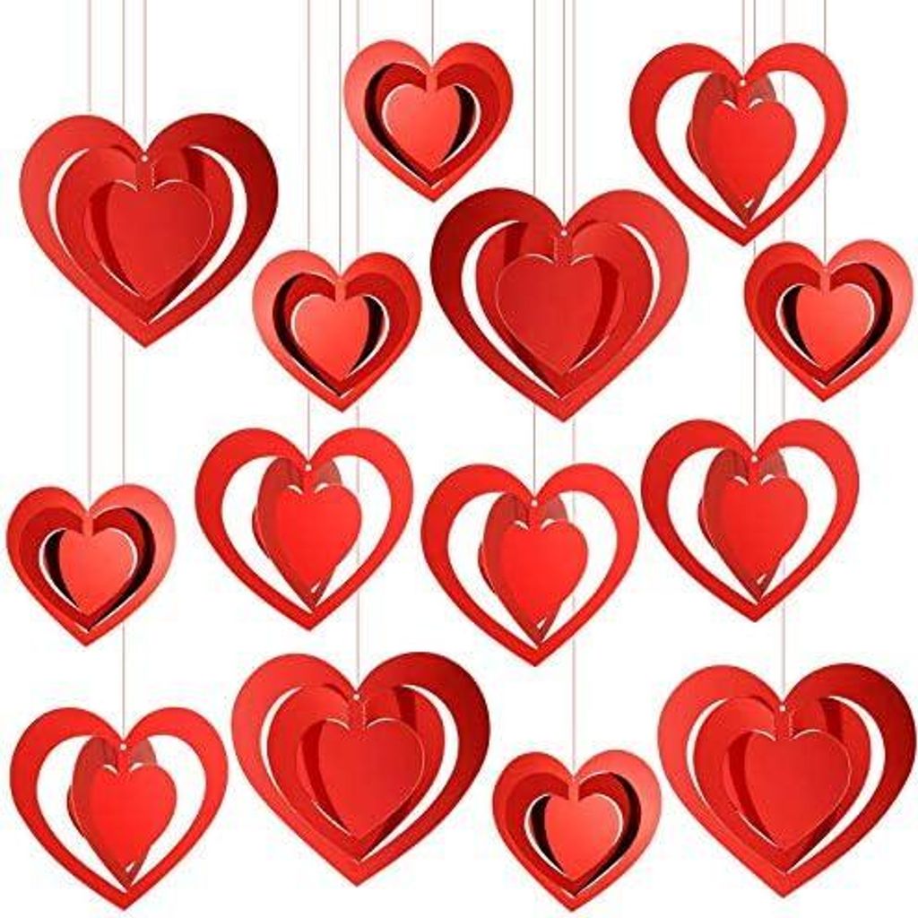 HOWAF 3D Rote Herz Hängedeko für Heiratsantrag Hochzeit Romantische Dekoration 15 Stück Herz Ornament Deko für Verlobung Valentinstags-Geburtst...