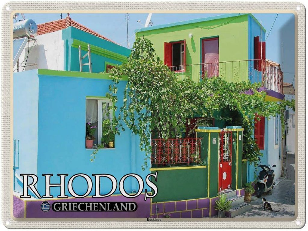 vianmo Blechschild 30x40 cm Rhodos Griechenland Koskinou Gasse Bildmotiv Reisemotiv Abenteuer Reisen
