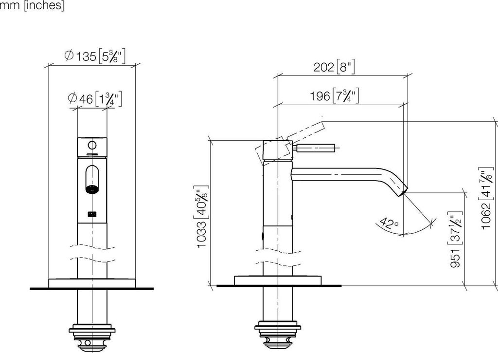 Dornbracht META Waschtisch-Einhandbatterie mit Standrohr ohne Ablaufgarnitur, Ausladung 196mm, 22584660-42