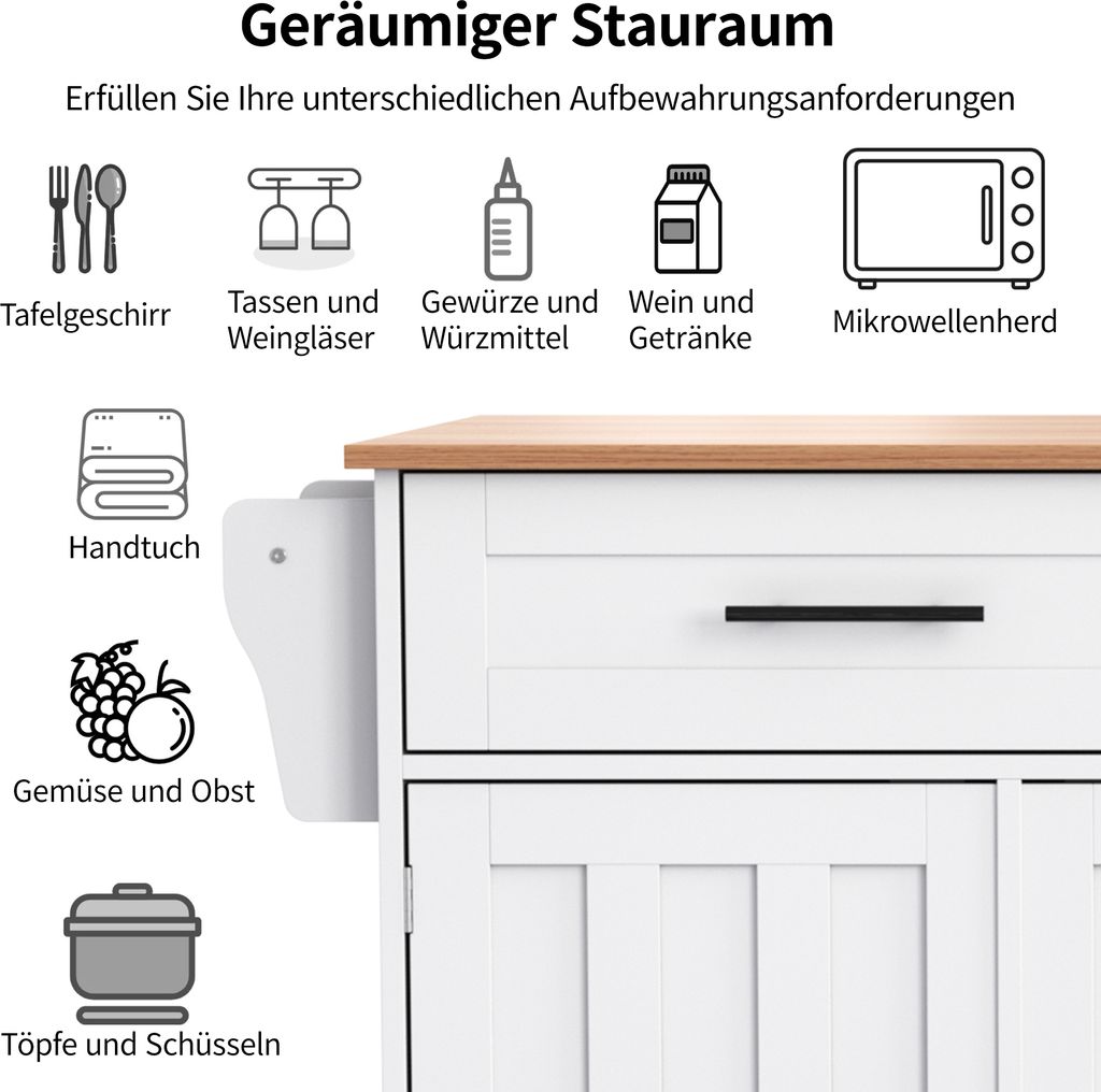 Flieks Servierwagen Kücheninsel mit 2 Schubladen, Produktbild 9