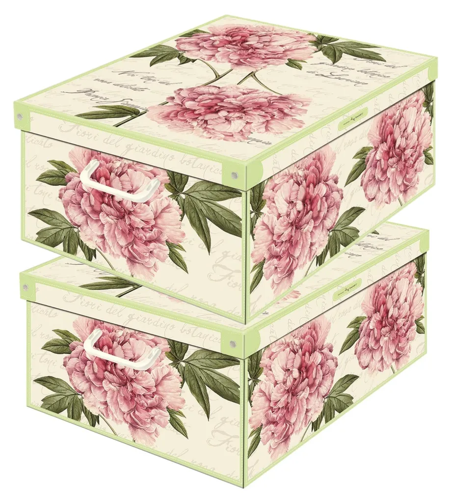 2 Bacs de rangement carton robustes avec poignées 32x42x17,5 cm - Italie